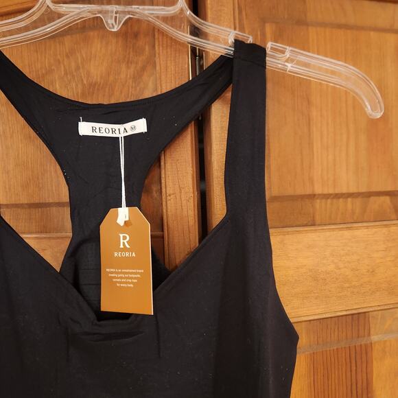 NWT ReoRia Black Racerback Lycra Flared Body Suite Sz M - Picture 2 of 3
